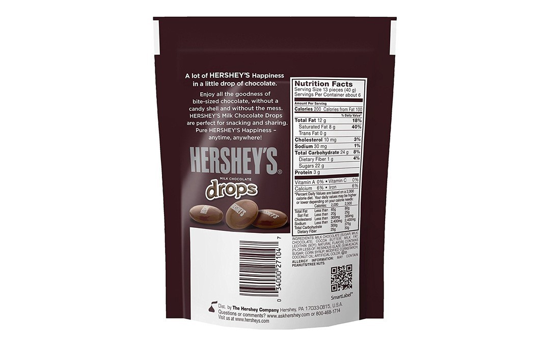 Hershey's Milk Chocolate Drops    Pouch  227 grams